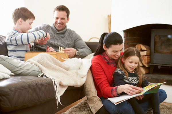 family at home during winter