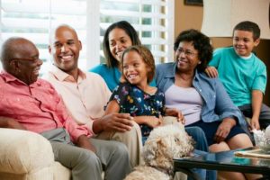 happy family in warm home during winter