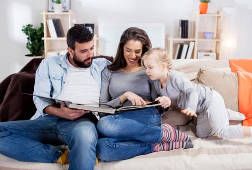 young family in heated home