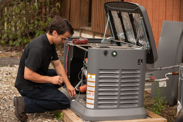 image of R.F. Ohl technician installaing whole-house generator