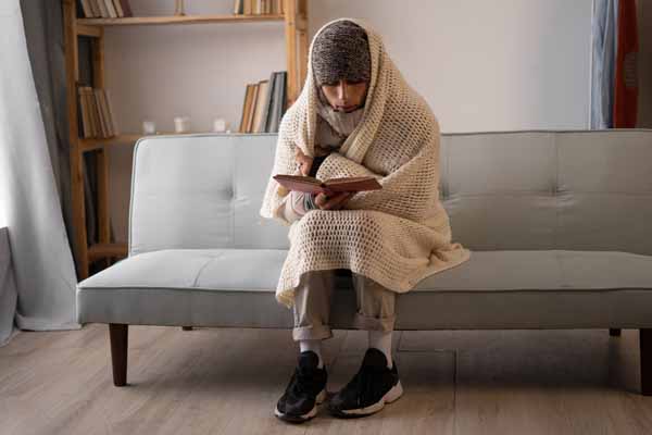 image of a homeowner feeling chilly due to furnace heating problems