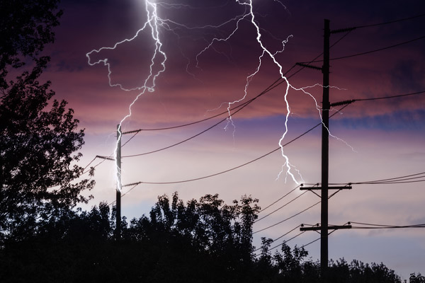 lightning storm and power lines causing brownout