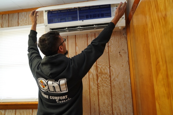 RF Ohl Technician Installing Ductless Mini-Split